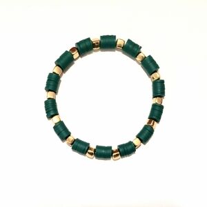 *NWOT* Clay Beaded Bracelet - Green with Gold cubed beads